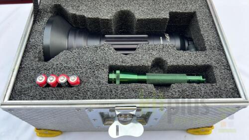 CENTURY COLLIMATOR, BACK FOCUS DEVICE, torch and batteries shown, in metal flight case.