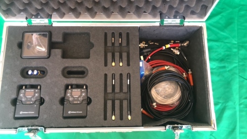 2 x Wisycom MPR50-IEM True Diversity Receivers, complete with accessories shown. Contained in a metal Flight Case.