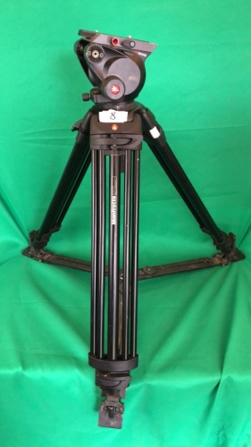 Manfrotto 504 HD Tripod head with legs, floor spreader and pan bar in original carry bag.