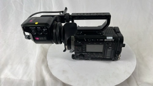 Sony PMW-F55 Broadcast Camera with DVF-EL100 Viewfinder, top handle and V-Lok battery backplate