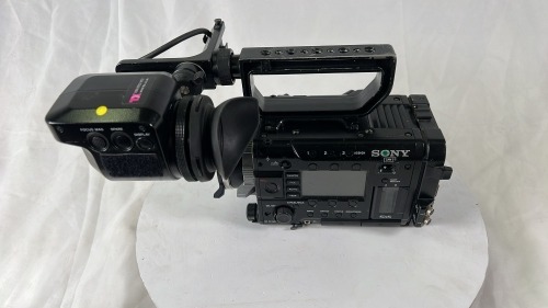 Sony PMW-F55 Broadcast Camera with DVF-EL100 Viewfinder, top handle and V-Lok battery backplate