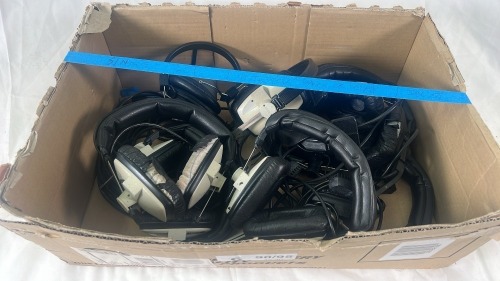 Crate of Various Headsets (incl. BeyerDynamic) and BeyerDynamic to XLR Cable (Untested, Sold as parts)