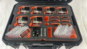 Kit of 6x GoPro Hero 4 Black, with housings, accessories, cables in custom-foamed, hard carry case