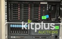 EVS DB Servers (2U & 3U), XStore Shared Storage, XS & X2 Production Servers, XFile XF2, XHub2 Network Hub, and 3000VA Riello Sentinel Dual UPS - 4