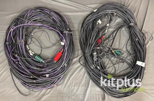 SMPTE cable [PAIR] with Red and green terminators. BNC and mains. Suspect 100ft. Not measured.