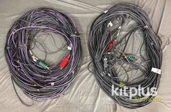 SMPTE cable [PAIR] with Red and green terminators. BNC and mains. Suspect 100ft. Not measured.