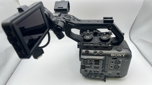 Sony FX6 camera body with top handle & side grip, monitor, monitor mount and viewfinder attachment. - No case. No Battery