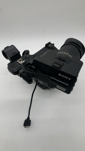 Sony FX6 camera body with top handle & side grip, monitor, monitor mount and viewfinder attachment. - NO case. No Battery