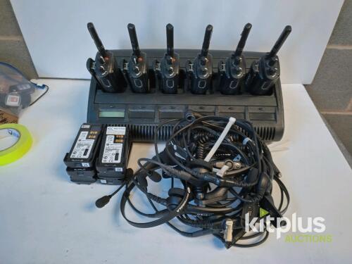 6 x Motorola DP4400e UHF Walkie Talkie with 6-bay Charger & Headsets