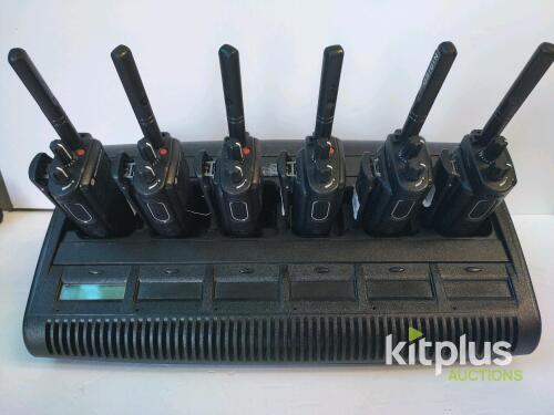 6 x Motorola DP4400e UHF Walkie Talkie with 6-bay Charger & Headsets